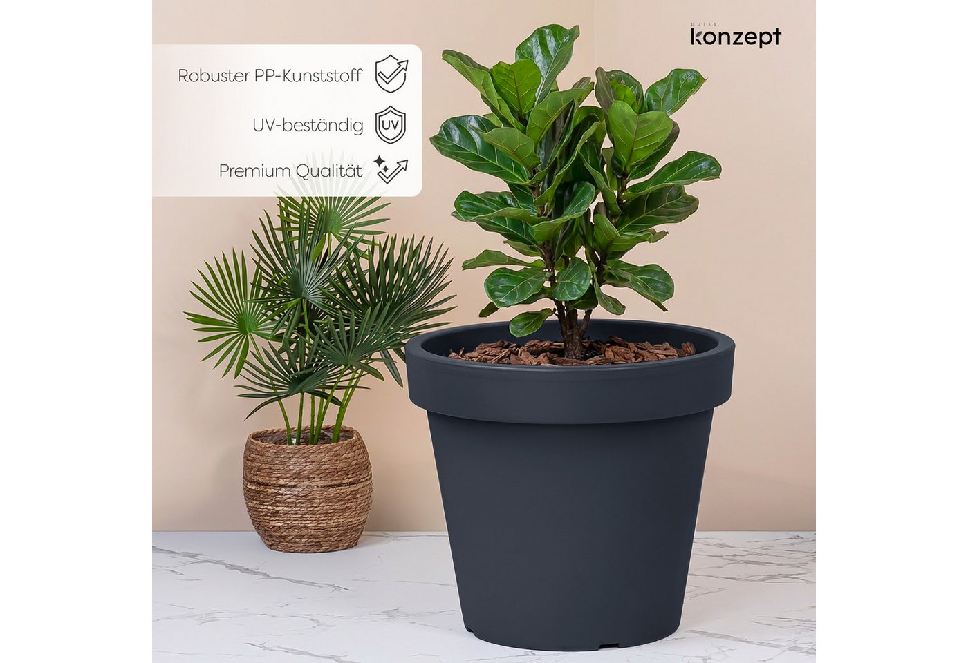 KONZEPT Blumentopf aus Kunststoff, konischer Form, H 52 cm, 87 L, Indoor, Outdoor, Robuster, UV- & frostbeständig, Ø 58 cm Bild 3