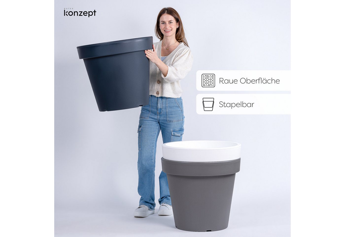 KONZEPT Blumentopf aus Kunststoff, konischer Form, H 52 cm, 87 L, Indoor, Outdoor, Robuster, UV- & frostbeständig, Ø 58 cm Bild 5