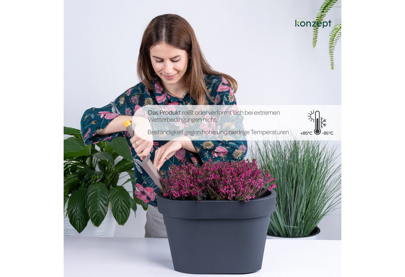 KONZEPT Blumenkasten für Balkongeländer, Geprägtem Rand, 12,3 L, Leicht, Rostbeständig, UV-beständig, Verrottungsbeständig, 40 x 27 cm Bild 4