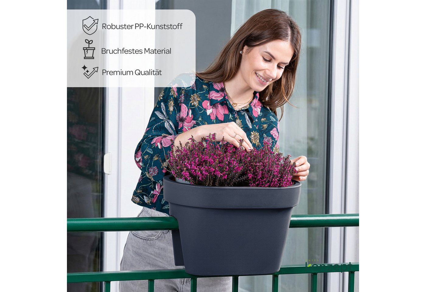 KONZEPT Blumenkasten für Balkongeländer, Geprägtem Rand, 12,3 L, Leicht, Rostbeständig, UV-beständig, Verrottungsbeständig, 40 x 27 cm Bild 5