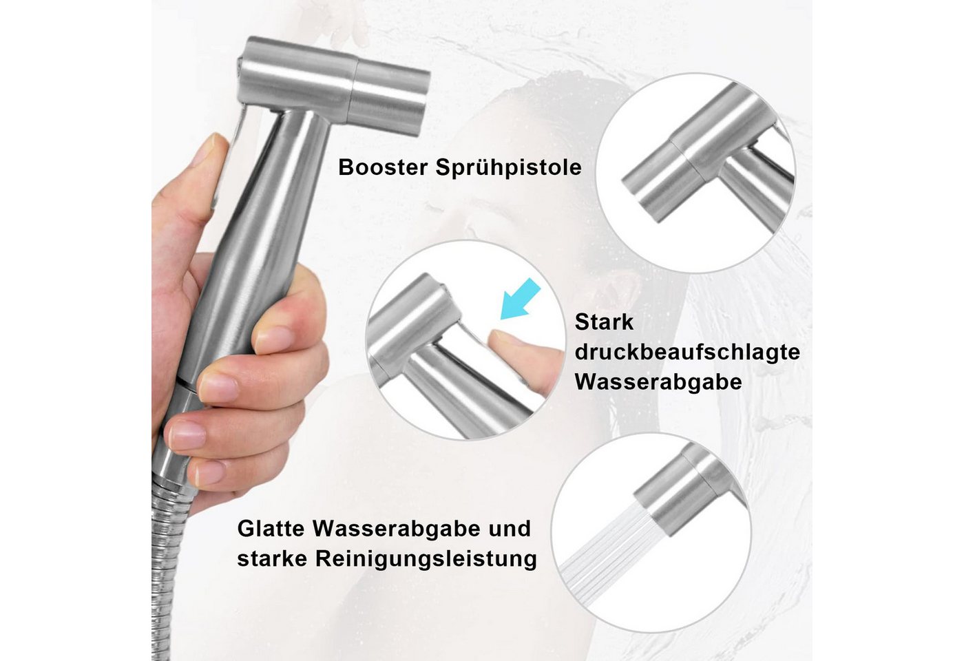 Fyrove Bidetarmatur Bidet Set - WC Brause für Intimdusche (Set, Brause mit Brauseschlauch, Halterung, 2 Dichtungen und Montagematerial, Handbrause, Schlauch, Halter rostfreier Edelstahl - inkl. 2 Dichtungen) Bild 2