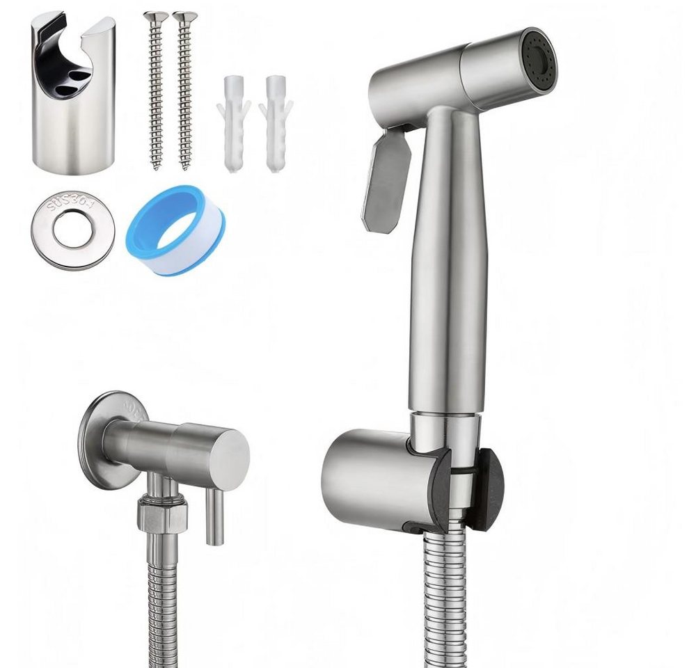 Fyrove Bidetarmatur Bidet Set - WC Brause für Intimdusche (Set, Brause mit Brauseschlauch, Halterung, 2 Dichtungen und Montagematerial, Handbrause, Schlauch, Halter rostfreier Edelstahl - inkl. 2 Dichtungen) Bild 3