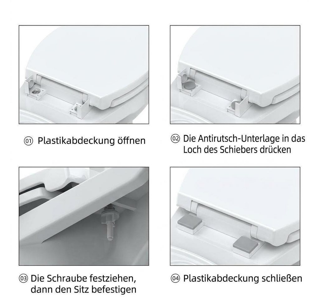 GarveeMore Flachspül-WC 17 Zoll runder Toilettensitz 41,4×36,1cm Weiß, Soft‑Close, Schnell‑Release, rutschfest für Standard‑Toiletten