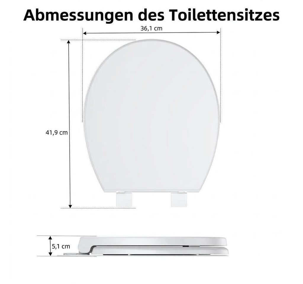 GarveeMore Flachspül-WC 17 Zoll runder Toilettensitz 41,4×36,1cm Weiß, Soft‑Close, Schnell‑Release, rutschfest für Standard‑Toiletten Bild 4