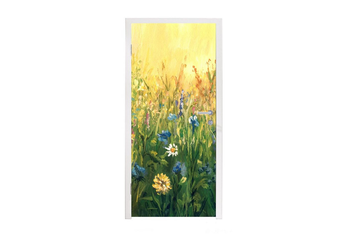MuchoWow Türtapete Blumen - Aquarell - Sonne, Matt, bedruckt, (1 St), Selbstklebende Tapete, Folie für Möbel, 75x205 cm Bild 4