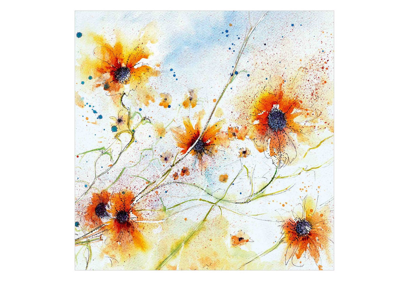 Bilderdepot24 Fototapete Sonnenblumen Painted Flowers Floral Blumen Natur Wanddeko Gelb, Glatt, Matt, (Vliestapete inkl. Kleister oder selbstklebend), Wohnzimmer Schlafzimmer Küche Flur Motivtapete Vliestapete Wandtapete Bild 5