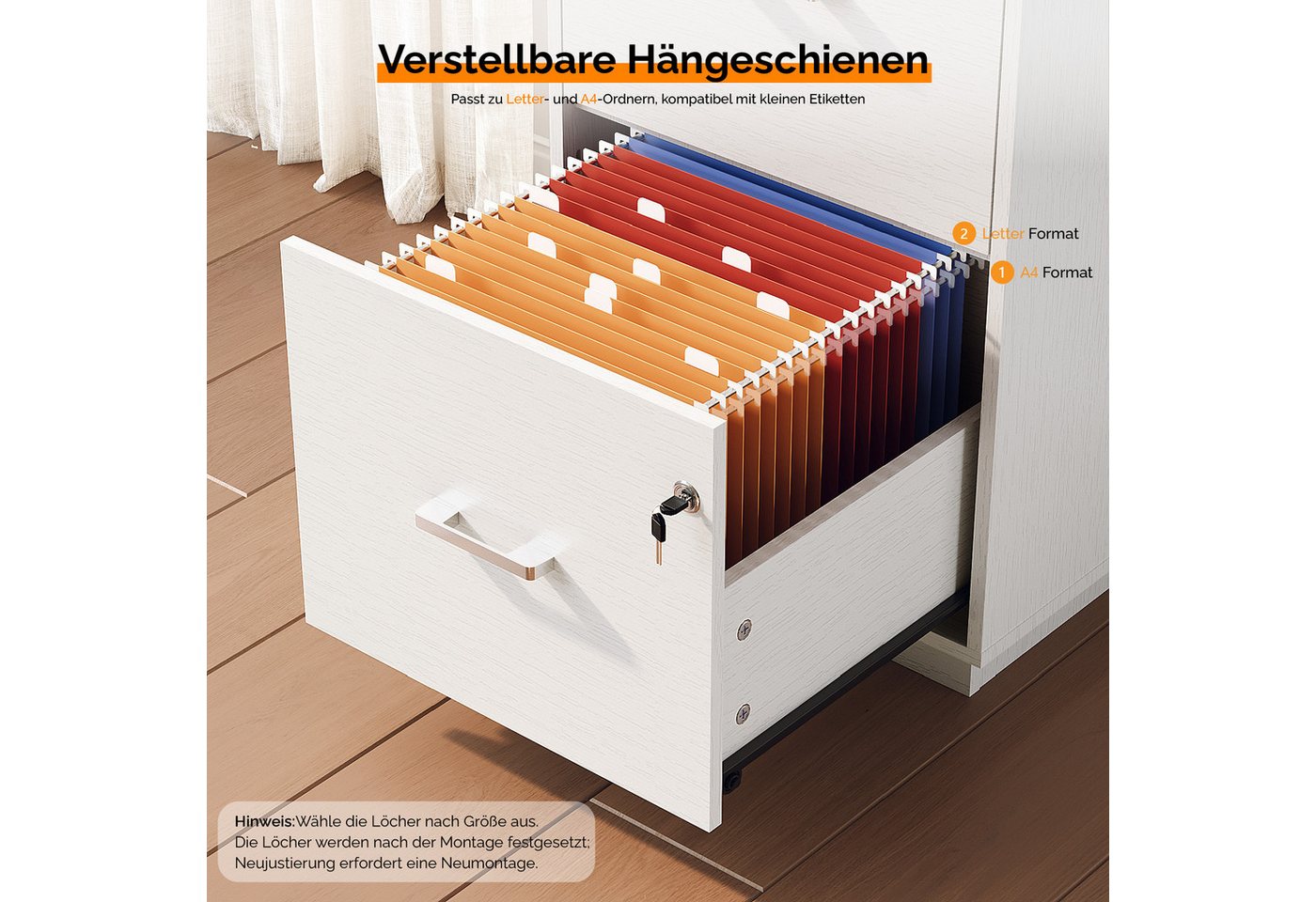 VINGLI Aktenschrank mit 3 Schubladen, Büroschrank abschließbar, 39x39x98 cm verstellbare Hängestange für A4 und Letter, Druckerständer Holz Bild 2