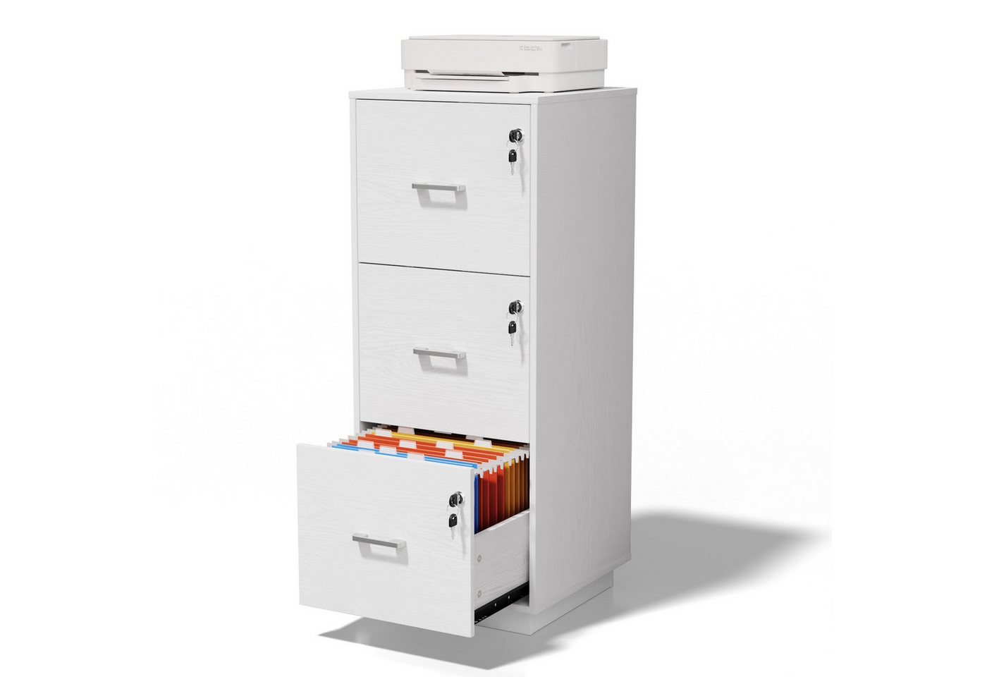 VINGLI Aktenschrank mit 3 Schubladen, Büroschrank abschließbar, 39x39x98 cm verstellbare Hängestange für A4 und Letter, Druckerständer Holz Bild 3