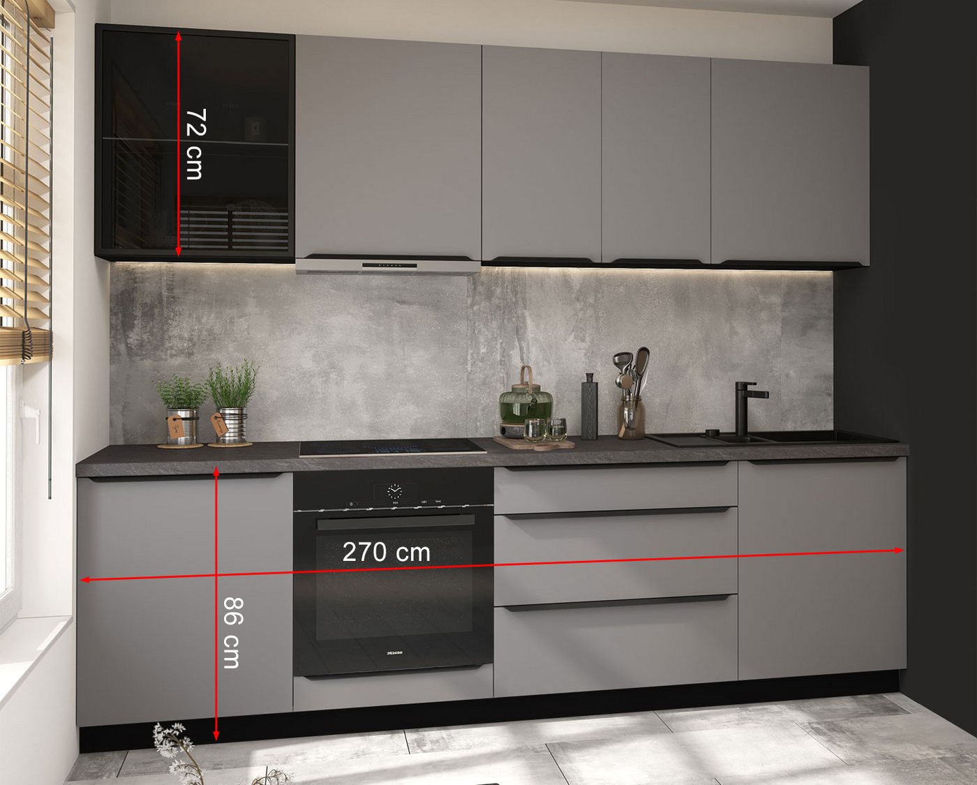 Feldmann-Wohnen Küchenzeile Bonn, (Bonn), 270cm lava / dust grey, HETTICH Vollauszug, Soft-Close, Arbeitsplatte