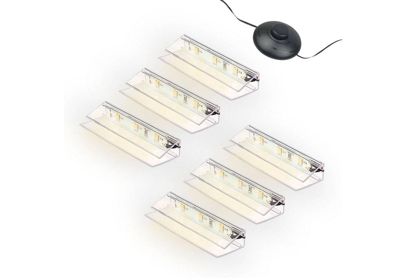 kalb LED Glaskantenbeleuchtung LED Glaskantenbeleuchtung Clip Set 3000K/5000K Transparent Plug & Play, 6er Set warmweiß