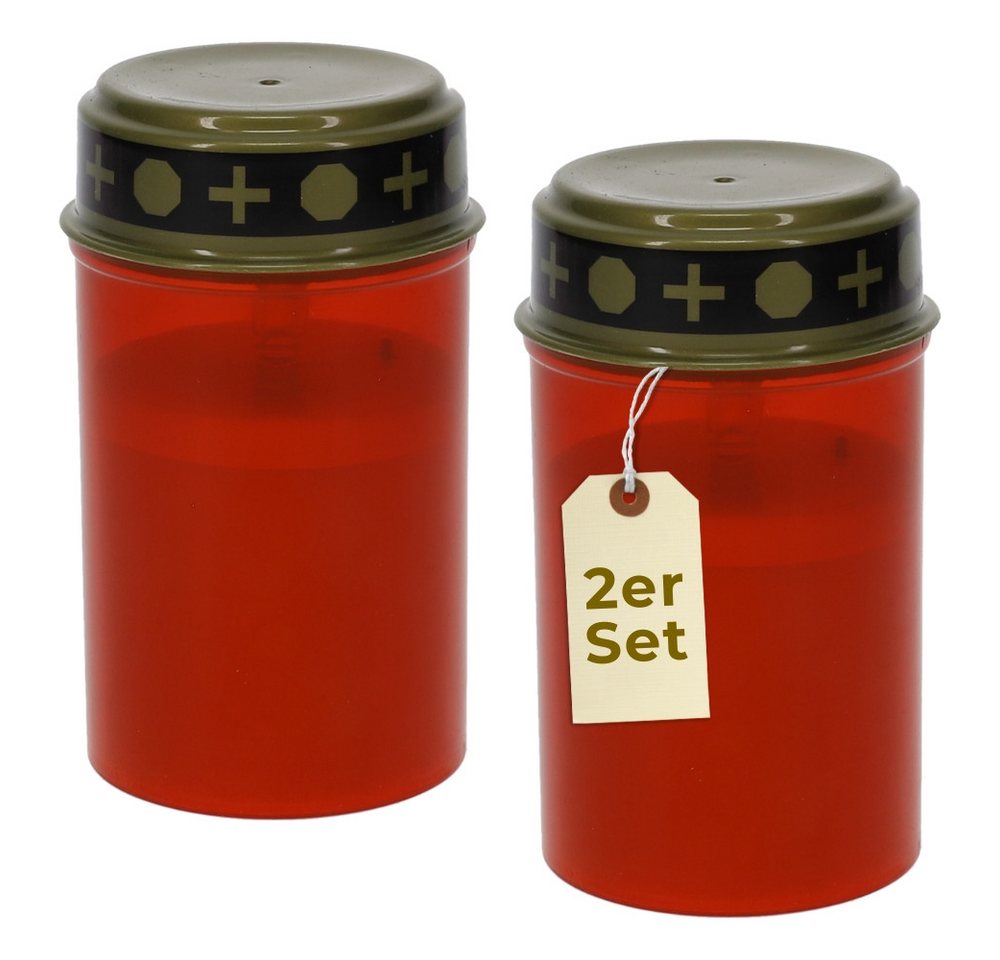 GarPet LED-Kerze 2er Grablichter LED Batteriebetrieben Set Grabkerzen LED Flackernd Rot Bild 2