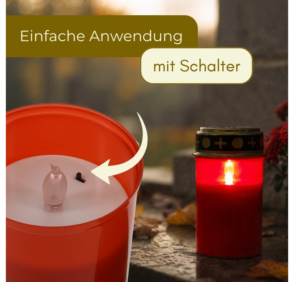 GarPet LED-Kerze 2er Grablichter LED Batteriebetrieben Set Grabkerzen LED Flackernd Rot Bild 3