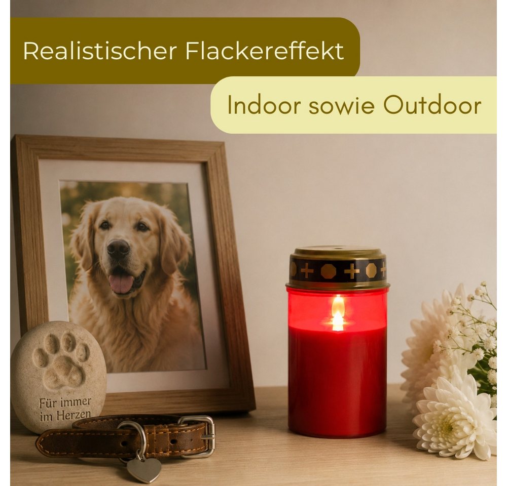 GarPet LED-Kerze 2er Grablichter LED Batteriebetrieben Set Grabkerzen LED Flackernd Rot Bild 5