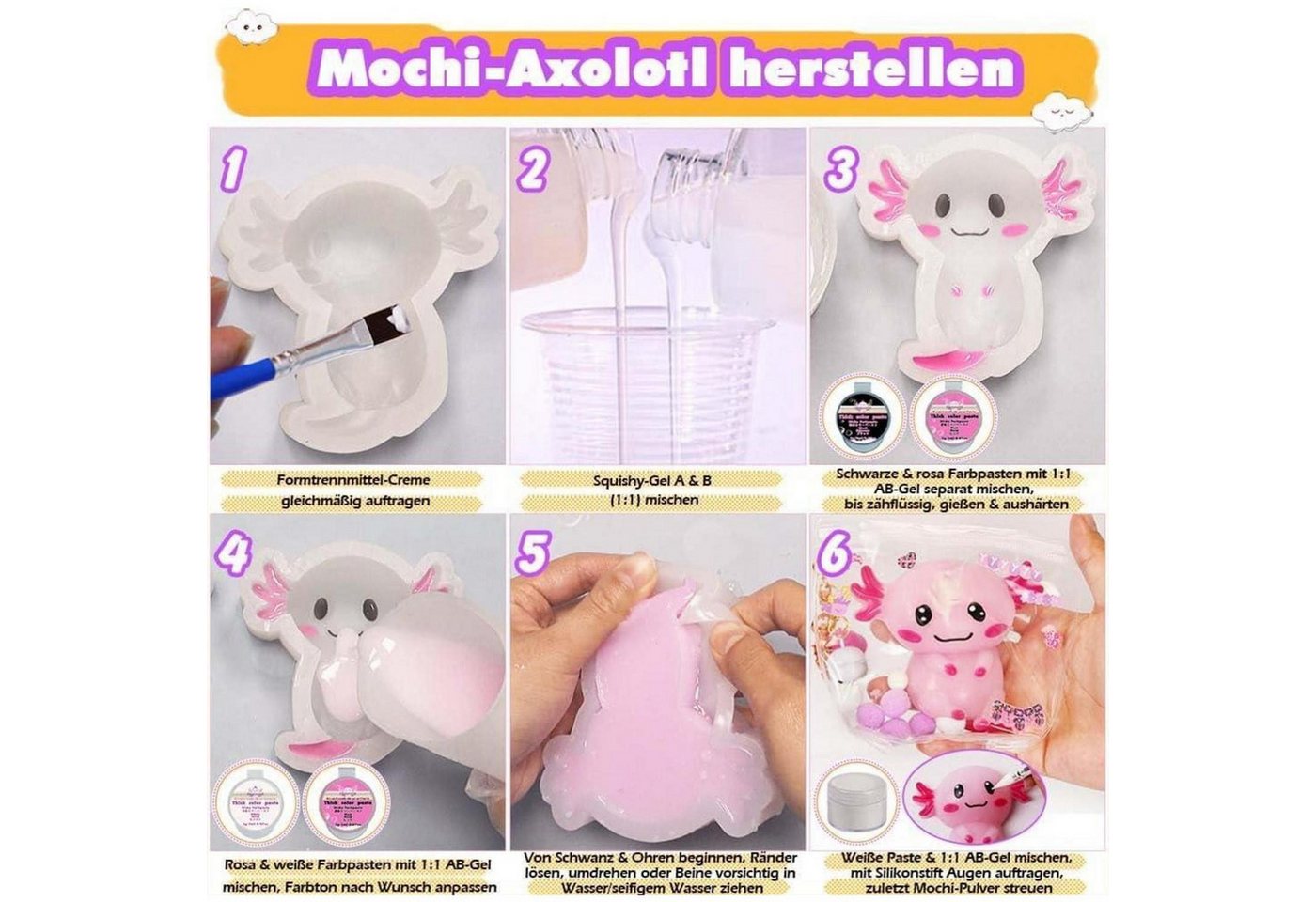 LuxusKollektion Kreativset Squishy Bastelset Axolotl Rosa DIY Bild 2
