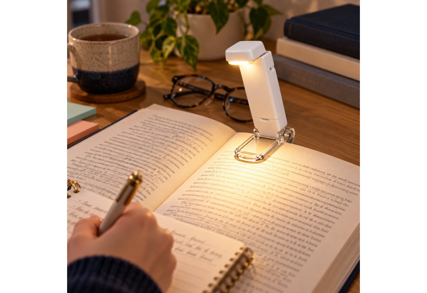 PlugUp LED Leselampe Leselampe zum Klemmen, 3 Helligkeitsstufen, USB-aufladbar, Drehbare Klemmleuchte, LED fest integriert, Warmweiß, LED-Leselampe zum Klemmen mit 3 Helligkeitsstufen Bild 2