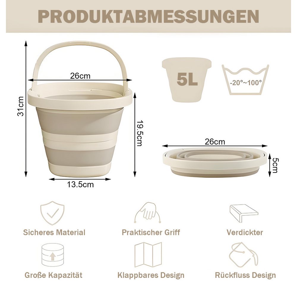 AFKSMILE Falteimer Faltbarer Eimer, Putzeimer Faltbar mit Tragegriff,Sandburg Strandeimer, Robust, Platzsparend, Tragbare, Für Reinigung, Camping, Angeln, Reisen Bild 2