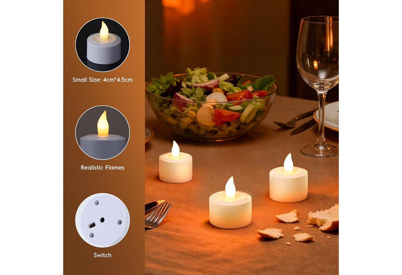 EXTSUD LED-Kerze LED Teelichter Aufladbar 6er Set mit Ladestation, Flackernde, Warmweiß Bild 2