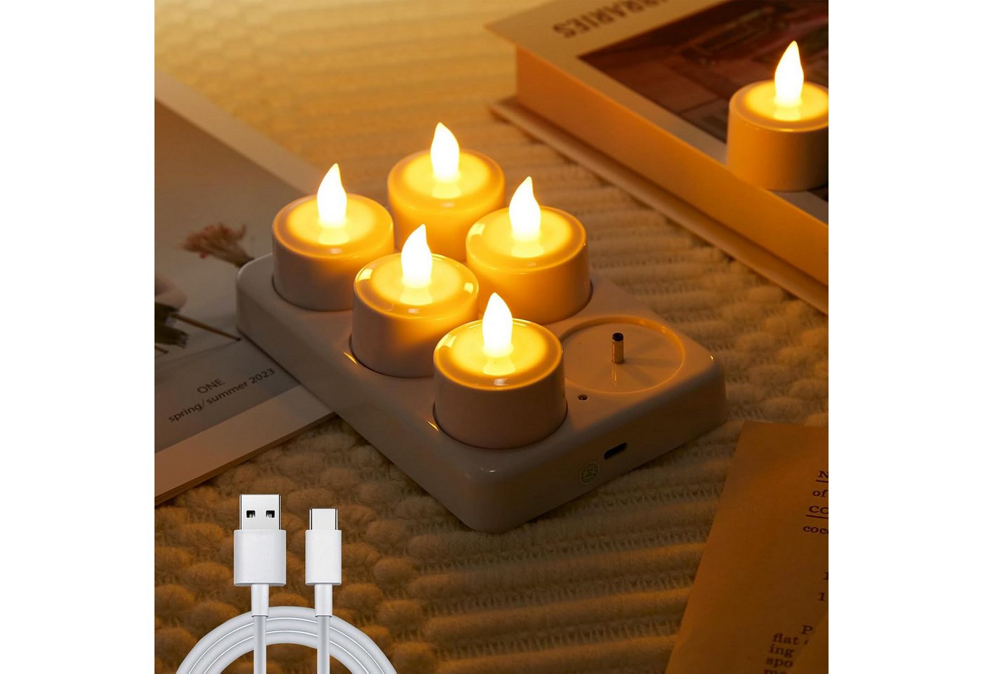 EXTSUD LED-Kerze LED Teelichter Aufladbar 6er Set mit Ladestation, Flackernde, Warmweiß Bild 3