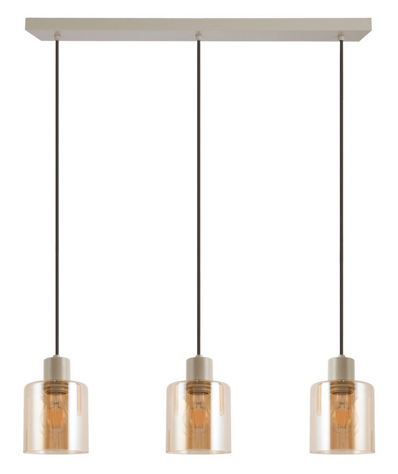 Lightbox Pendelleuchte, ohne Leuchtmittel, 72 x 12,5 x 120 cm, 3x E27 Fassung, Metall/Glas, beige/bernsteinfarben