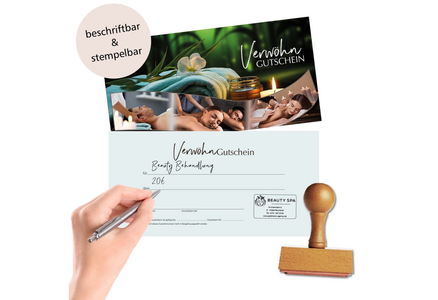cosmeticPlus Geschenkkarte 50 Gutscheinkarten für Massage, Spa & Wellness zum Verkaufen