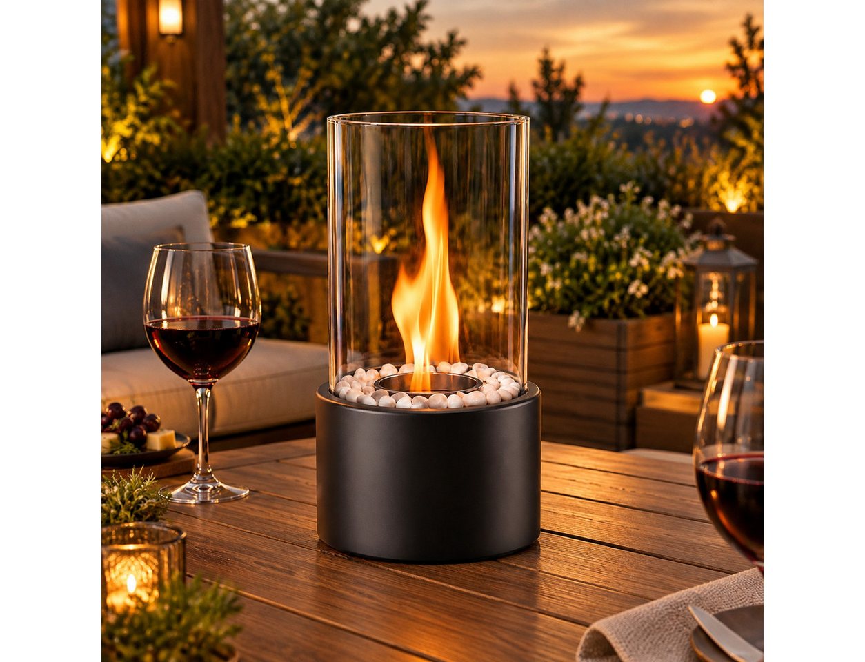 ZMH Tischfeuer Indoor Outdoor Tischkamin Ethanol Dekokamin Set Glas Edelstahl, Mit dekorativen Kieselsteinen, geeignet für drinnen und draußen Bild 3