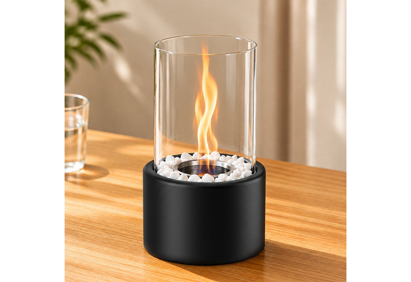 ZMH Tischfeuer Indoor Outdoor Tischkamin Ethanol Dekokamin Set Glas Edelstahl, Mit dekorativen Kieselsteinen, geeignet für drinnen und draußen Bild 5