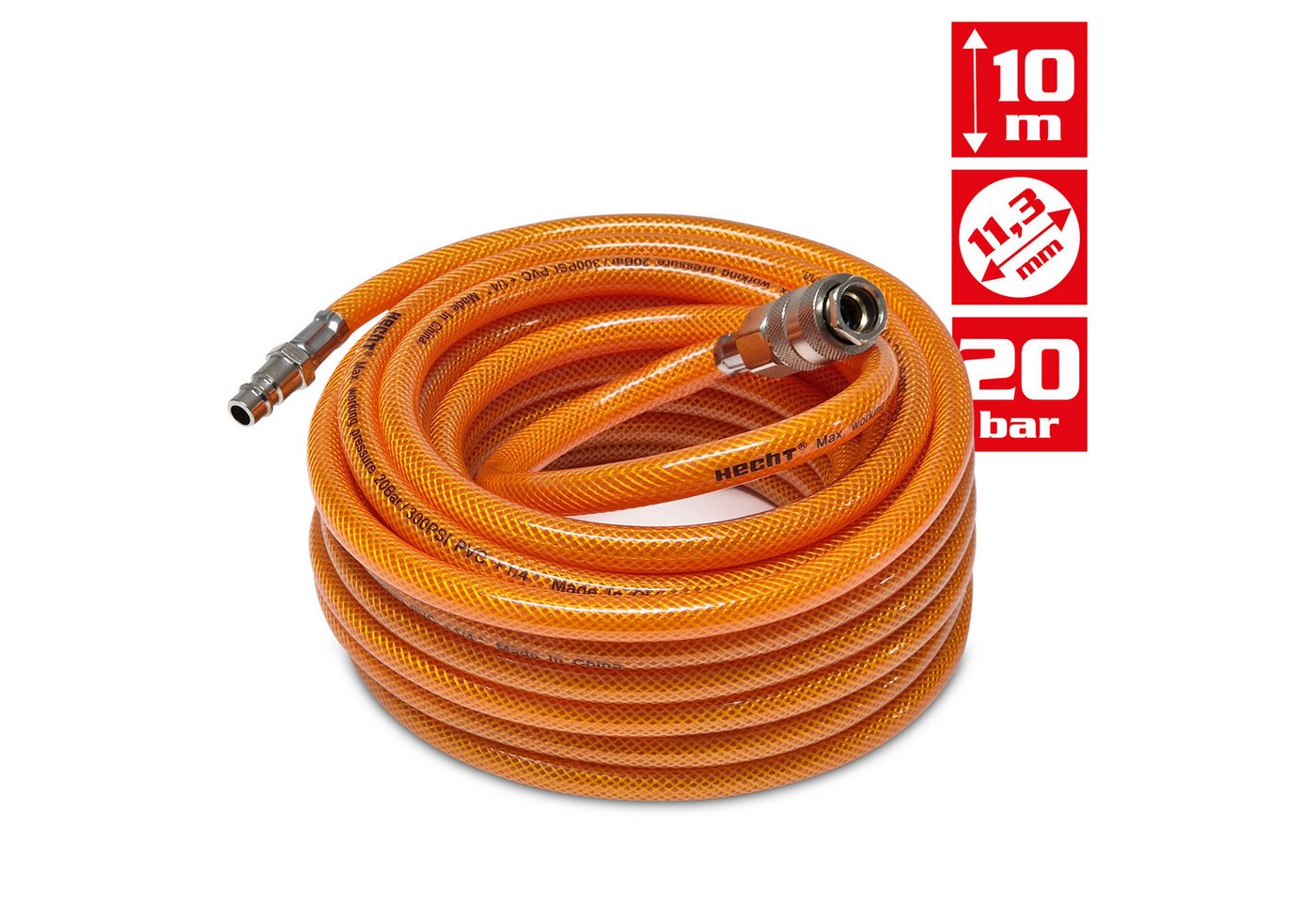 Hecht Druckluftschlauch 002075A Druckluftschlauch 10 m Kompressor, gewebeverstärkt EURO-Kupplung Bild 2
