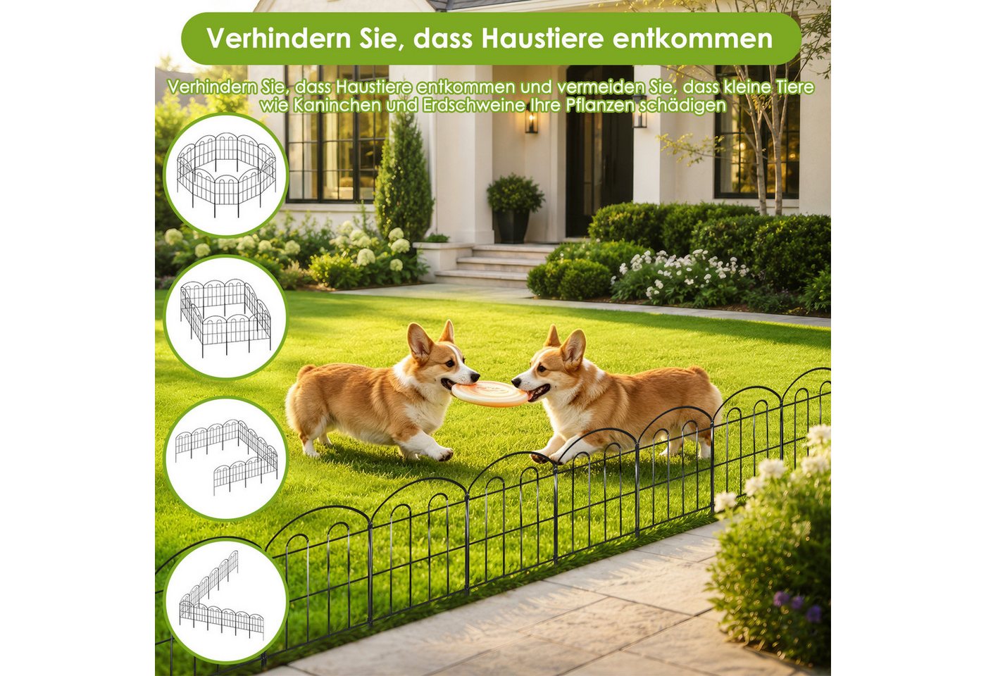 LEMLIT Gartenzaun 10 Stück Dekorativer Gartenzaun aus Metall,grabungsfreier Steckzaun, (10 Stück, 10-St., Rostfeste Metall-Tierbarriere), Wetterfest, für den Außenbereich, Beeteinfassung Bild 3