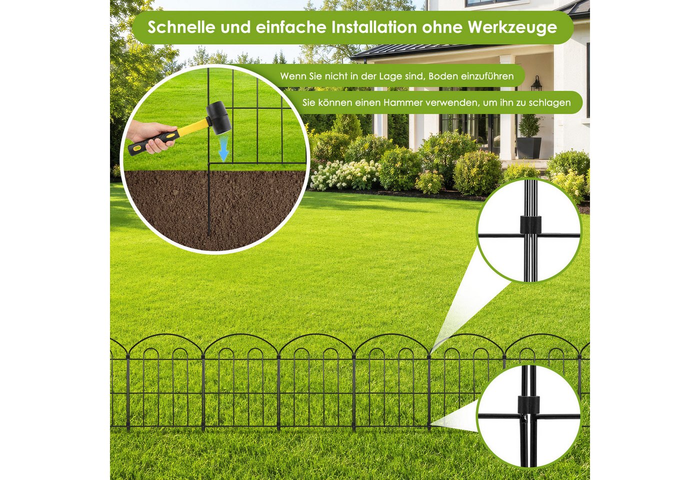 LEMLIT Gartenzaun 10 Stück Dekorativer Gartenzaun aus Metall,grabungsfreier Steckzaun, (10 Stück, 10-St., Rostfeste Metall-Tierbarriere), Wetterfest, für den Außenbereich, Beeteinfassung Bild 4