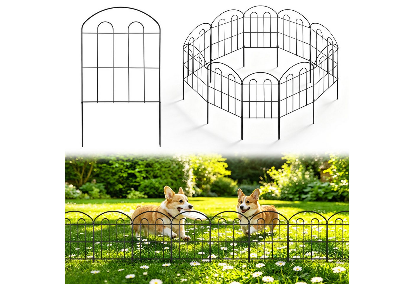 LEMLIT Gartenzaun 10 Stück Dekorativer Gartenzaun aus Metall,grabungsfreier Steckzaun, (10 Stück, 10-St., Rostfeste Metall-Tierbarriere), Wetterfest, für den Außenbereich, Beeteinfassung Bild 5