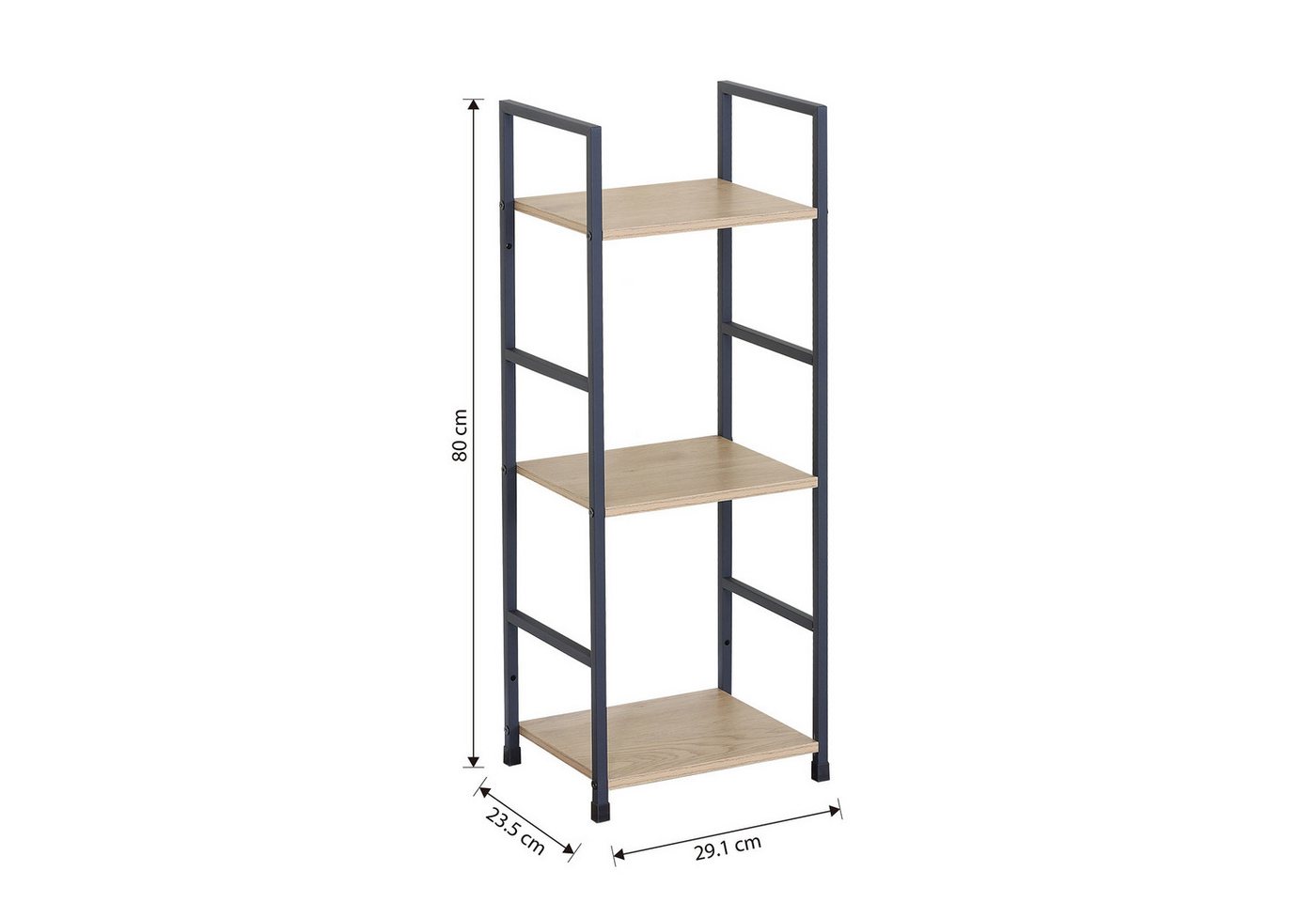 HTI-Living Standregal Elio mit 3 Ablagen, Stahlgestell, MDF-Böden in Artisaneiche, 1 Stück 1-tlg., Industrie Design mit drei praktischen Ablageflächen