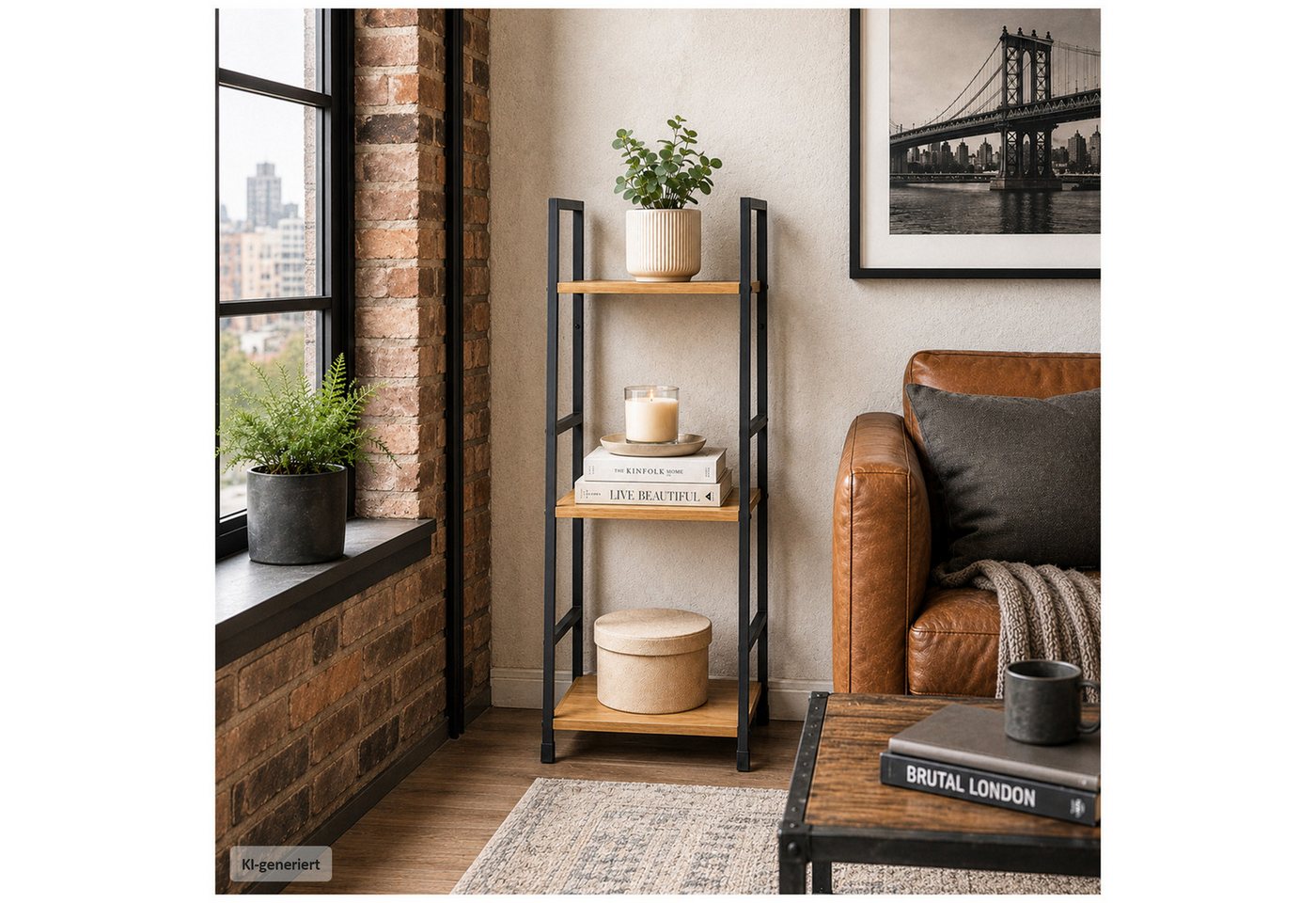 HTI-Living Standregal Elio mit 3 Ablagen, Stahlgestell, MDF-Böden in Artisaneiche, 1 Stück 1-tlg., Industrie Design mit drei praktischen Ablageflächen Bild 3