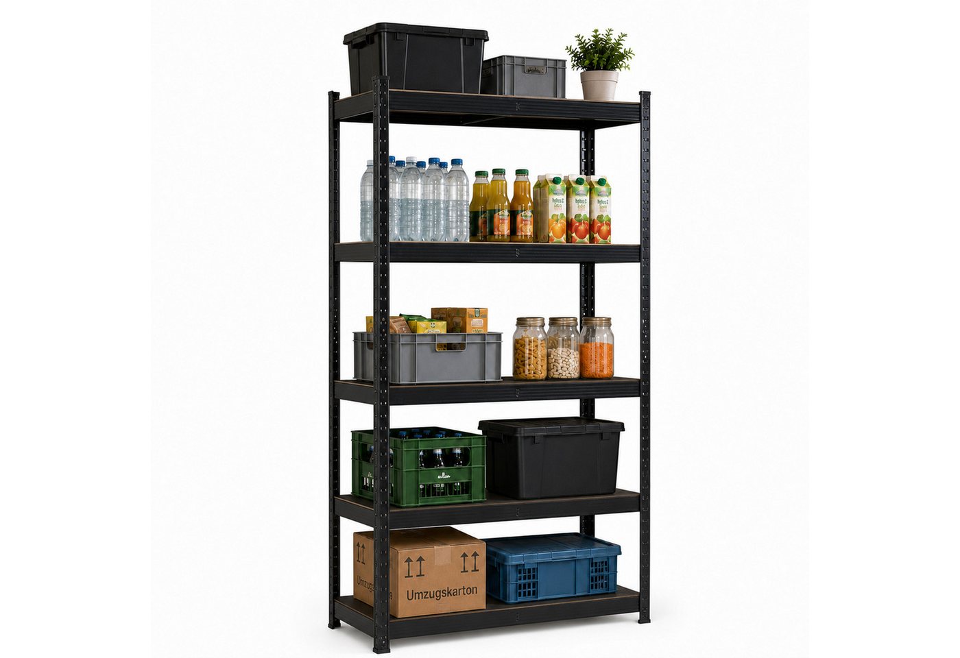 HTI-Living Mehrzweckregal Lagerregal mit 5 Böden Schwarz 90 x 180 x 40 cm, 1 Stück 1-tlg., Vielseitig Bild 4