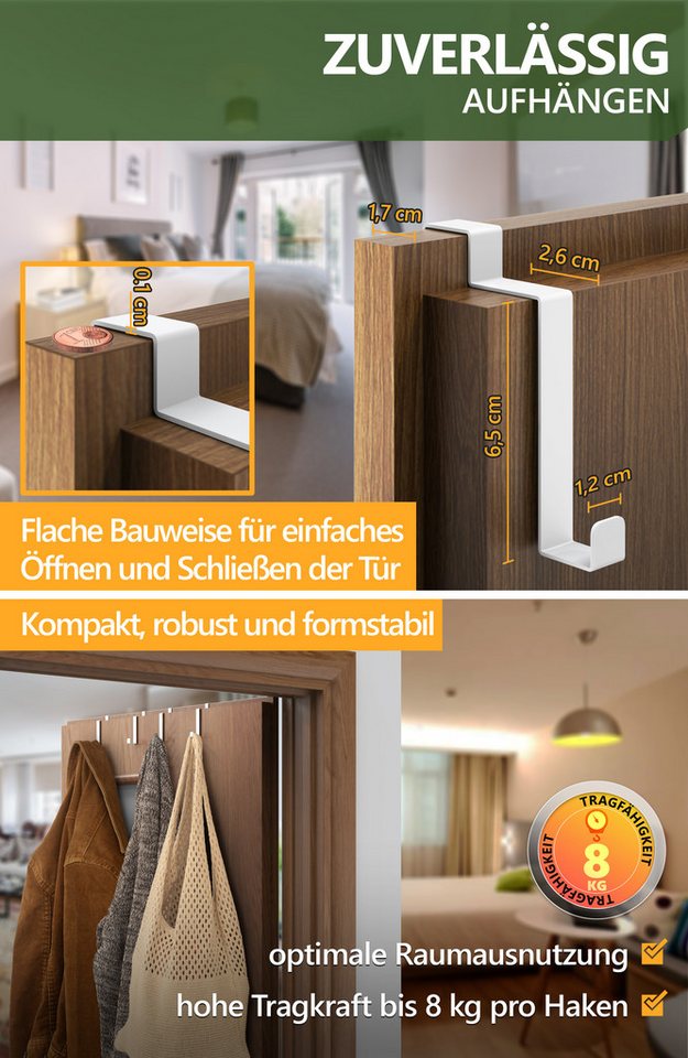 Lindenstein Türhaken Edelstahl Türhaken, Türen, (Packung, 10-St., 10), ohne Bohren,Stabil,langlebig,rostbeständig,verformungsresistent Bild 2