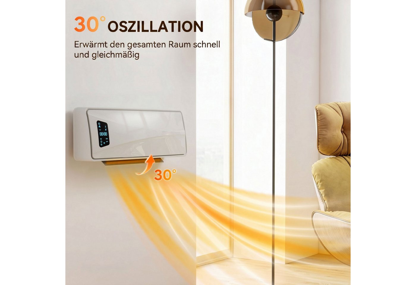 Blossom Heizlüfter Wand Heizlüfter 2000 W, Keramik Heizgerät, 3 Modi, LED-Display, Timer, 2000 W, Keramikheizlüfter Keramik-Wandheizgerät für Schlafzimmer Wohnzimmer Bild 2