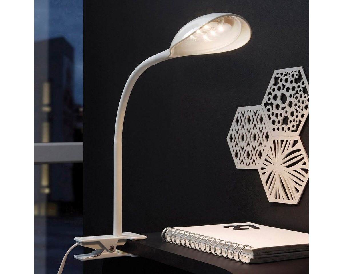 MeLiTec Tischleuchte LED Klemmleuchte Schreibtischlampe mit Klemmfuß flexibel warmweiß T114, LED fest integriert, 3000K Warmweiß