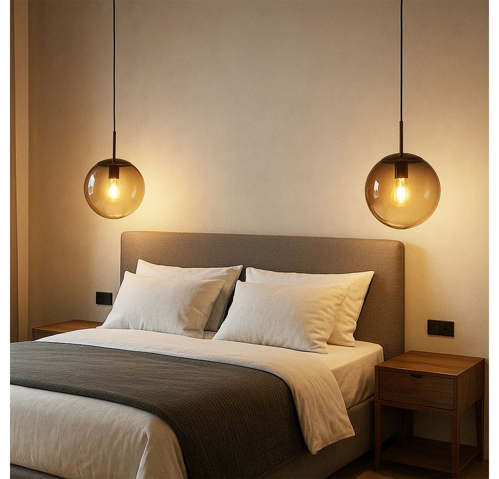 GLOBO LIGHTING Hängeleuchte, Leuchtmittel nicht inklusive, Hängeleuchte Glaskugel Retro Kugelleuchte rauchfarben Esszimmerleuchte Bild 2