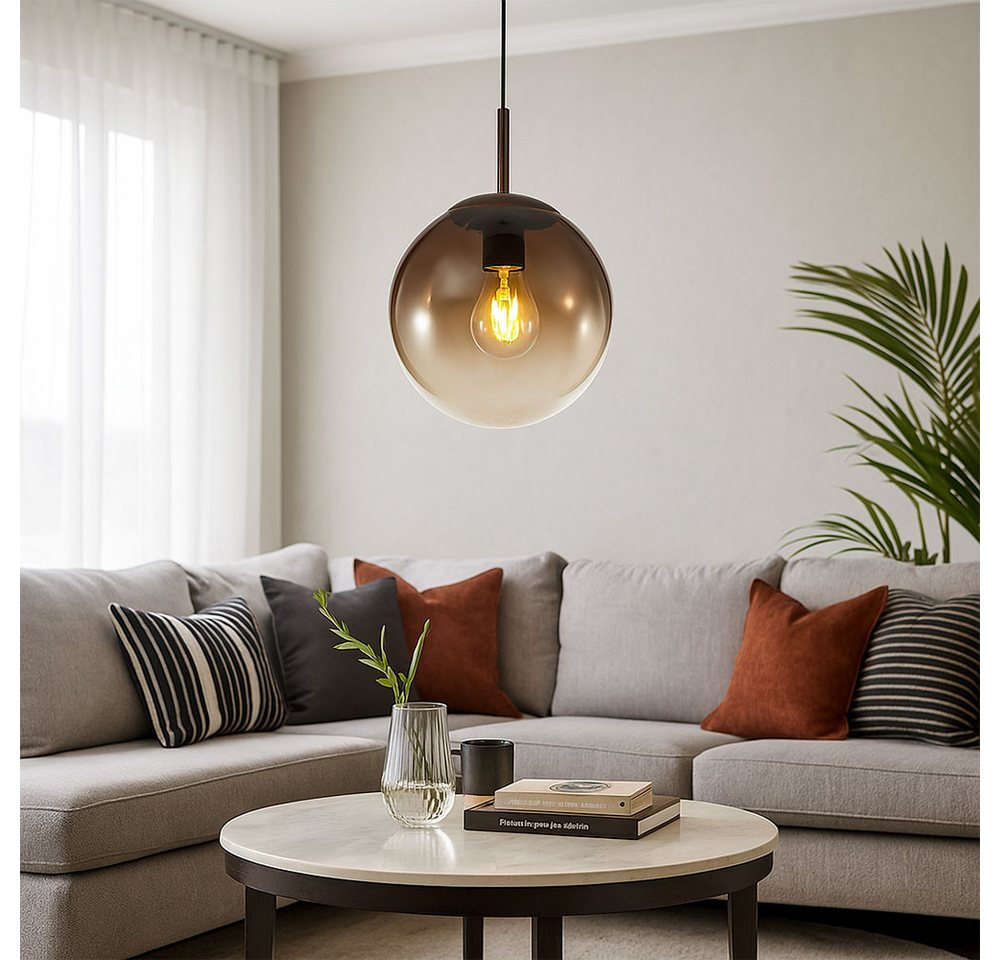 GLOBO LIGHTING Hängeleuchte, Leuchtmittel nicht inklusive, Hängeleuchte Glaskugel Retro Kugelleuchte rauchfarben Esszimmerleuchte Bild 5