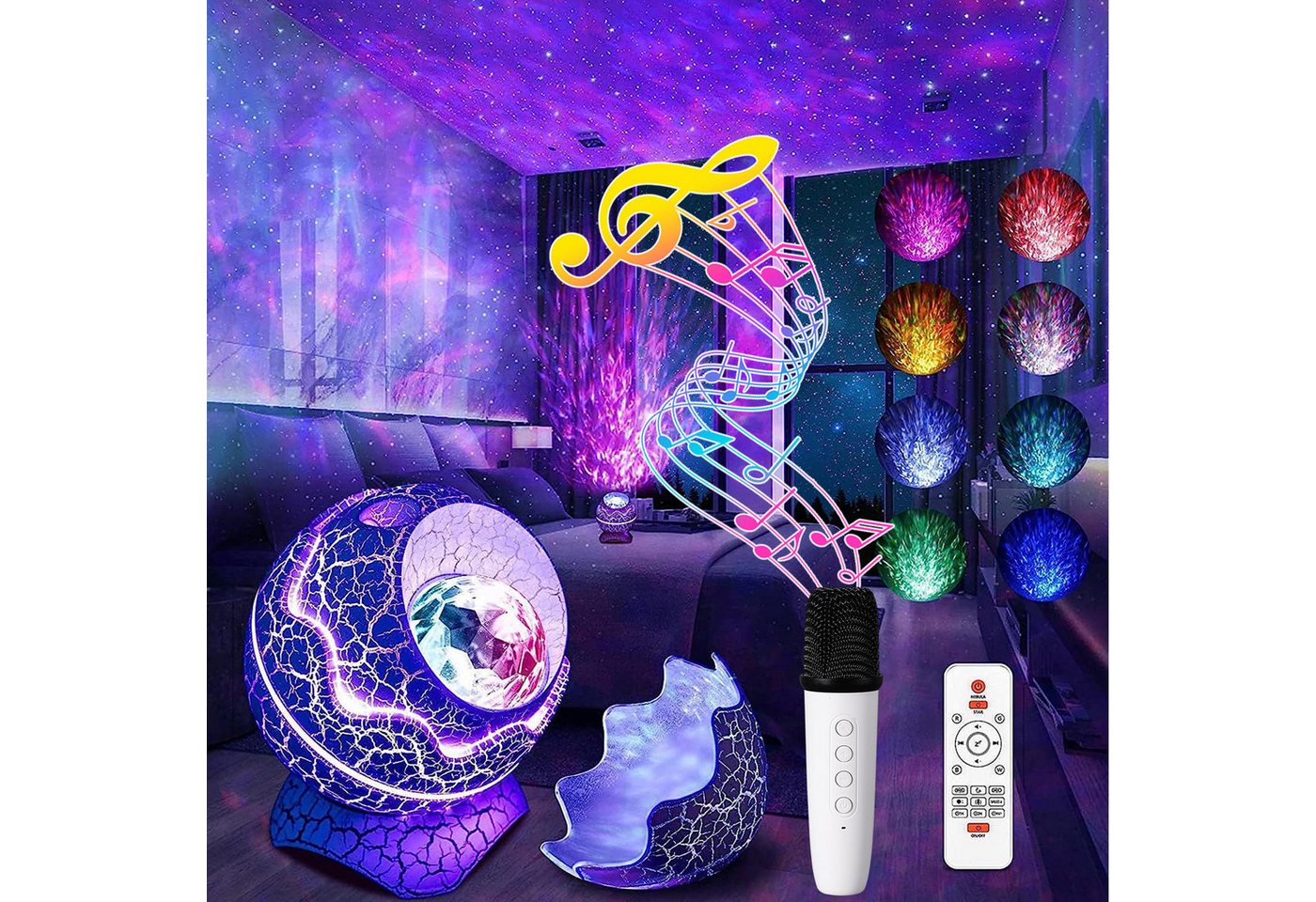 Lapalife LED-Sternenhimmel Nachttischlampe Projektor, 16 Farben Nachtlichter, Timer, Fernbedienun, LED fest integriert, Bluetooth-Lautsprecher mit Mikrofonen, fürs Spielzimmer Raumdekoration