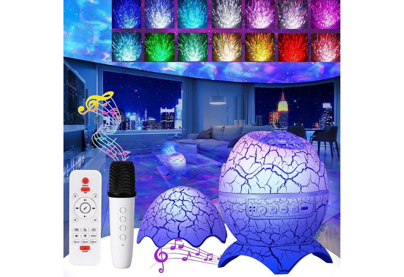 Lapalife LED-Sternenhimmel Nachttischlampe Projektor, 16 Farben Nachtlichter, Timer, Fernbedienun, LED fest integriert, Bluetooth-Lautsprecher mit Mikrofonen, fürs Spielzimmer Raumdekoration Bild 2