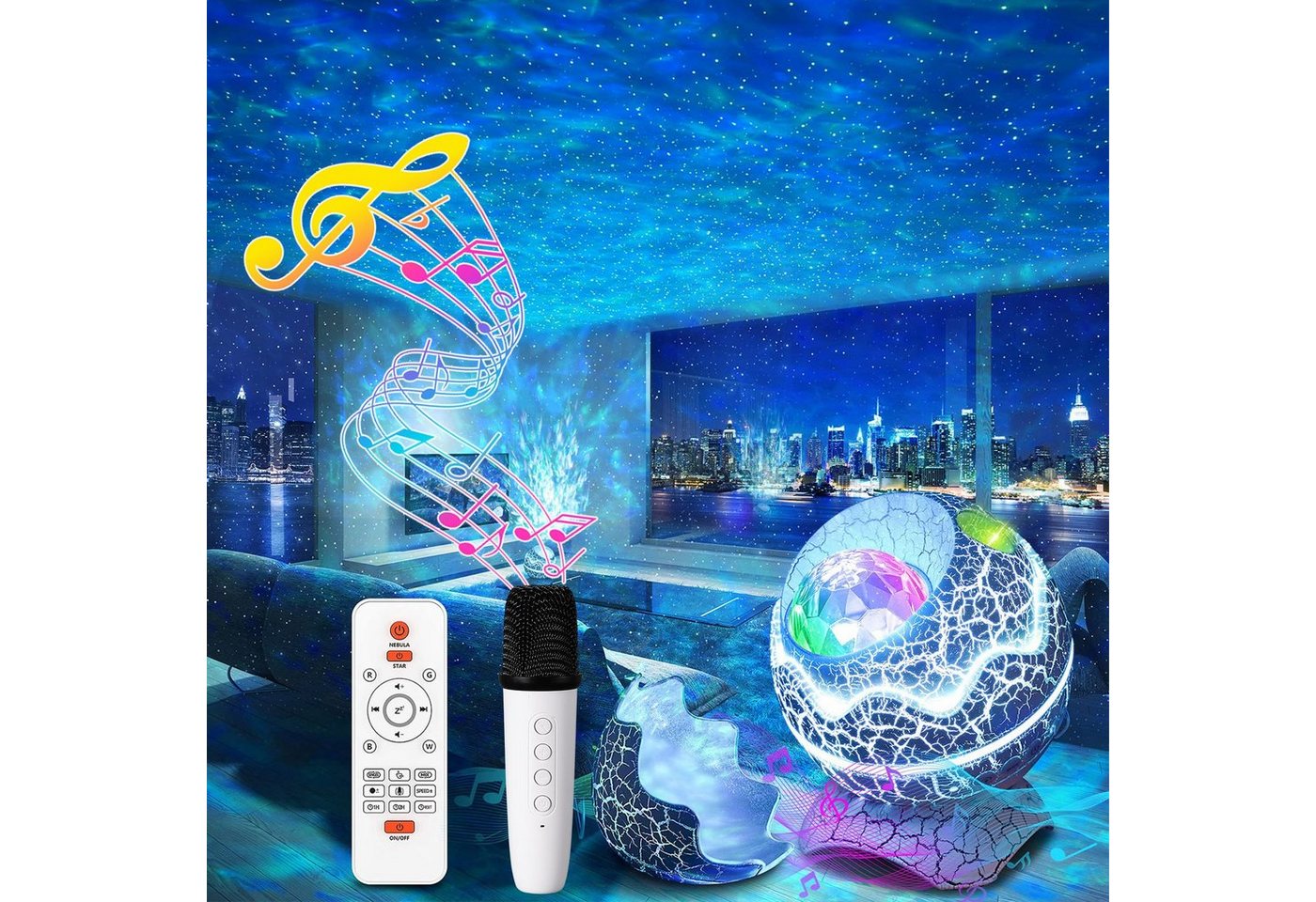 Lapalife LED-Sternenhimmel Nachttischlampe Projektor, 16 Farben Nachtlichter, Timer, Fernbedienun, LED fest integriert, Bluetooth-Lautsprecher mit Mikrofonen, fürs Spielzimmer Raumdekoration Bild 3