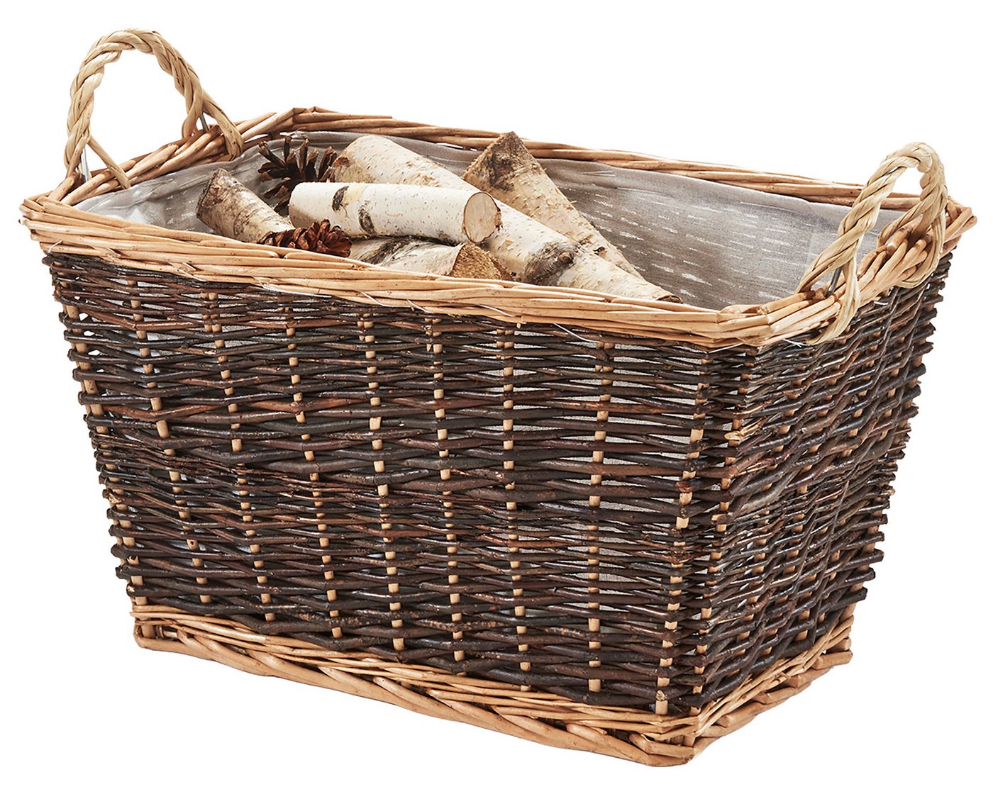 Kobolo Kaminholzkorb Holztrage Holzkorb für Kaminholz Weide mit Leinenstoff und Henkel, (Einzelstück, 1 St., 1 Stück) Bild 3