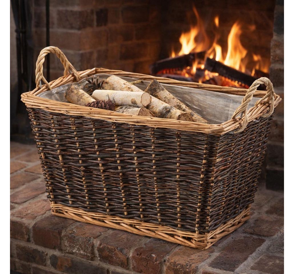 Kobolo Kaminholzkorb Holztrage Holzkorb für Kaminholz Weide mit Leinenstoff und Henkel, (Einzelstück, 1 St., 1 Stück) Bild 5