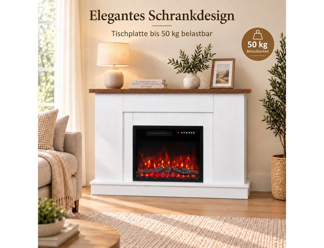 HOMAVO Elektrokamin mit Schrank, 23", 1000/2000W Heizung, 3D-Flammeneffekt, Schrankgröße: 139.5 × 37.5 × 21 cm, Timer und Fernbedienung Bild 4