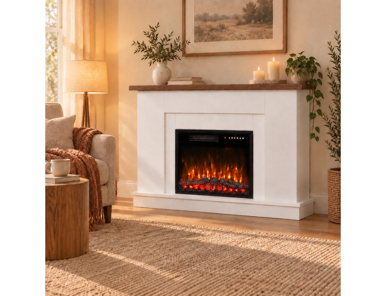 HOMAVO Elektrokamin mit Schrank, 23", 1000/2000W Heizung, 3D-Flammeneffekt, Schrankgröße: 139.5 × 37.5 × 21 cm, Timer und Fernbedienung Bild 5