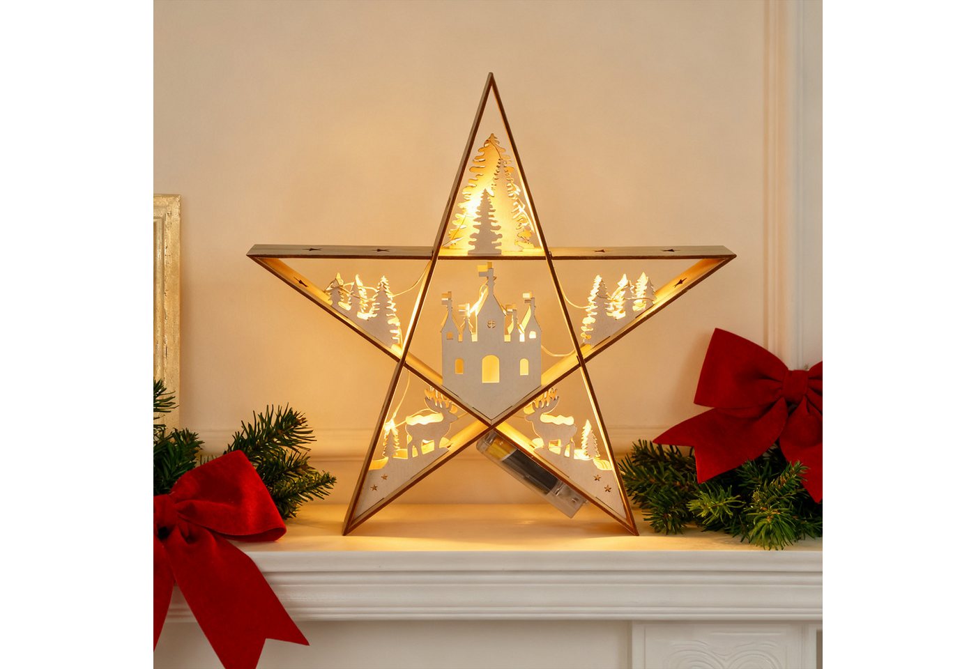 Salcar LED-Lichterkette LED Stern Weihnachten Deko Licht Weihnachtsbeleuchtung Warmweiß, 30cm für Tisch & Fenster, festliche Sternen-Deko
