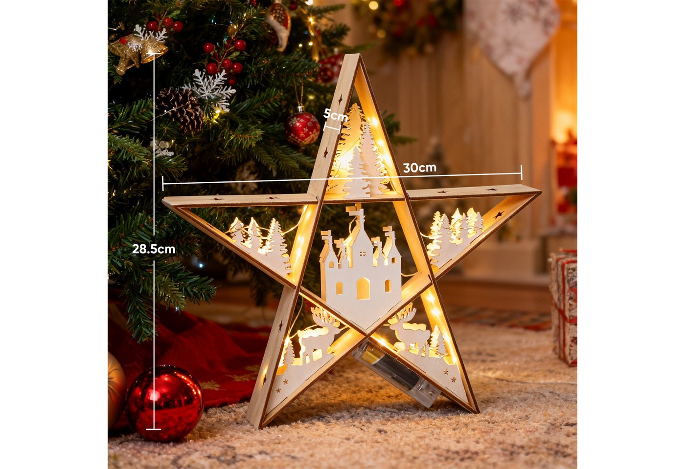 Salcar LED-Lichterkette LED Stern Weihnachten Deko Licht Weihnachtsbeleuchtung Warmweiß, 30cm für Tisch & Fenster, festliche Sternen-Deko Bild 2