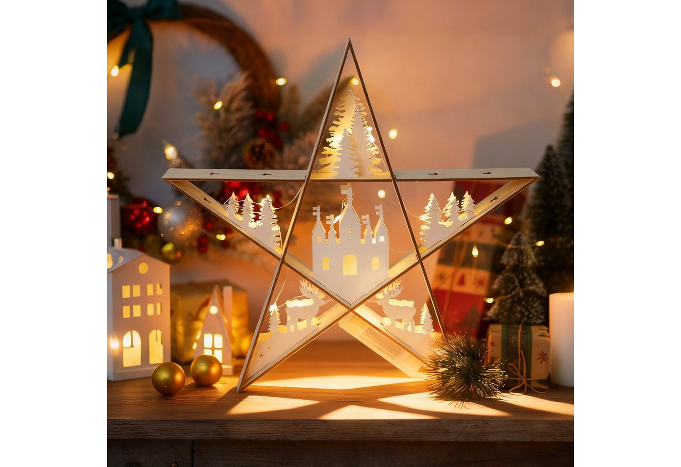 Salcar LED-Lichterkette LED Stern Weihnachten Deko Licht Weihnachtsbeleuchtung Warmweiß, 30cm für Tisch & Fenster, festliche Sternen-Deko Bild 3