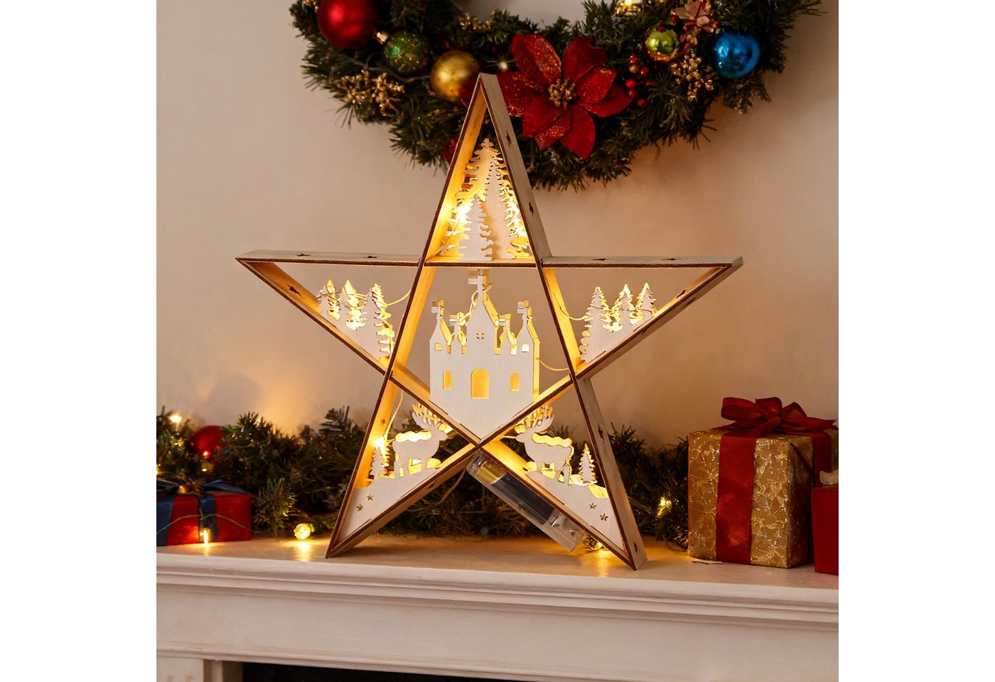Salcar LED-Lichterkette LED Stern Weihnachten Deko Licht Weihnachtsbeleuchtung Warmweiß, 30cm für Tisch & Fenster, festliche Sternen-Deko Bild 4