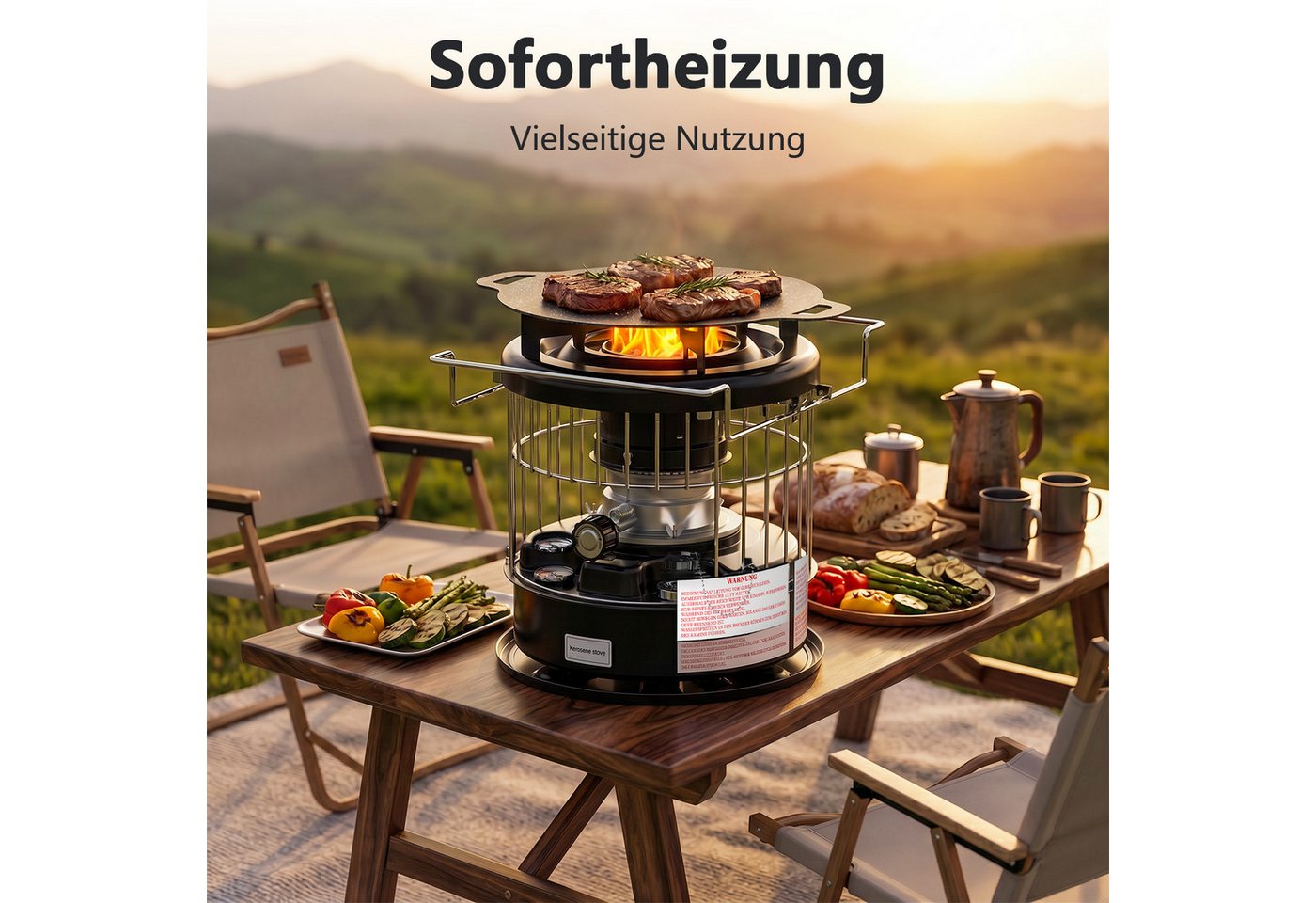 GLIESE Petroleumheizung Brennstoffbetriebener Raumheizkörper R95, Tragbar Campingkocher, 2600W 5L Tank für 12,5h Heizdauer, für Camping, Garten, Notfallheizung Bild 2